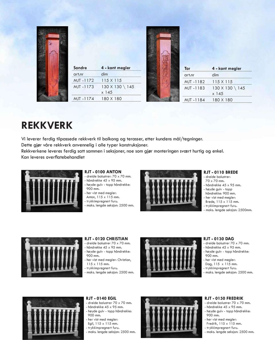 X 130 \ 145-1184 x 180 145 X 180-1184 180 X 180 REKKVERK Vi leverer ferdig tilpassede rekkverk til balkong og terasser, etter kundens mål/tegninger.