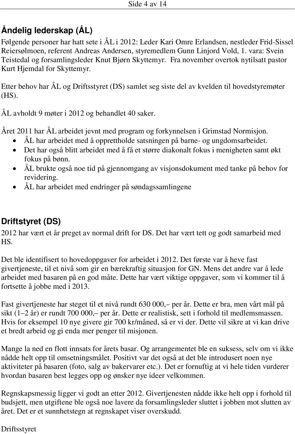 Etter behov har ÅL og Driftsstyret (DS) samlet seg siste del av kvelden til hovedstyremøter (HS). ÅL avholdt 9 møter i 2012 og behandlet 40 saker.