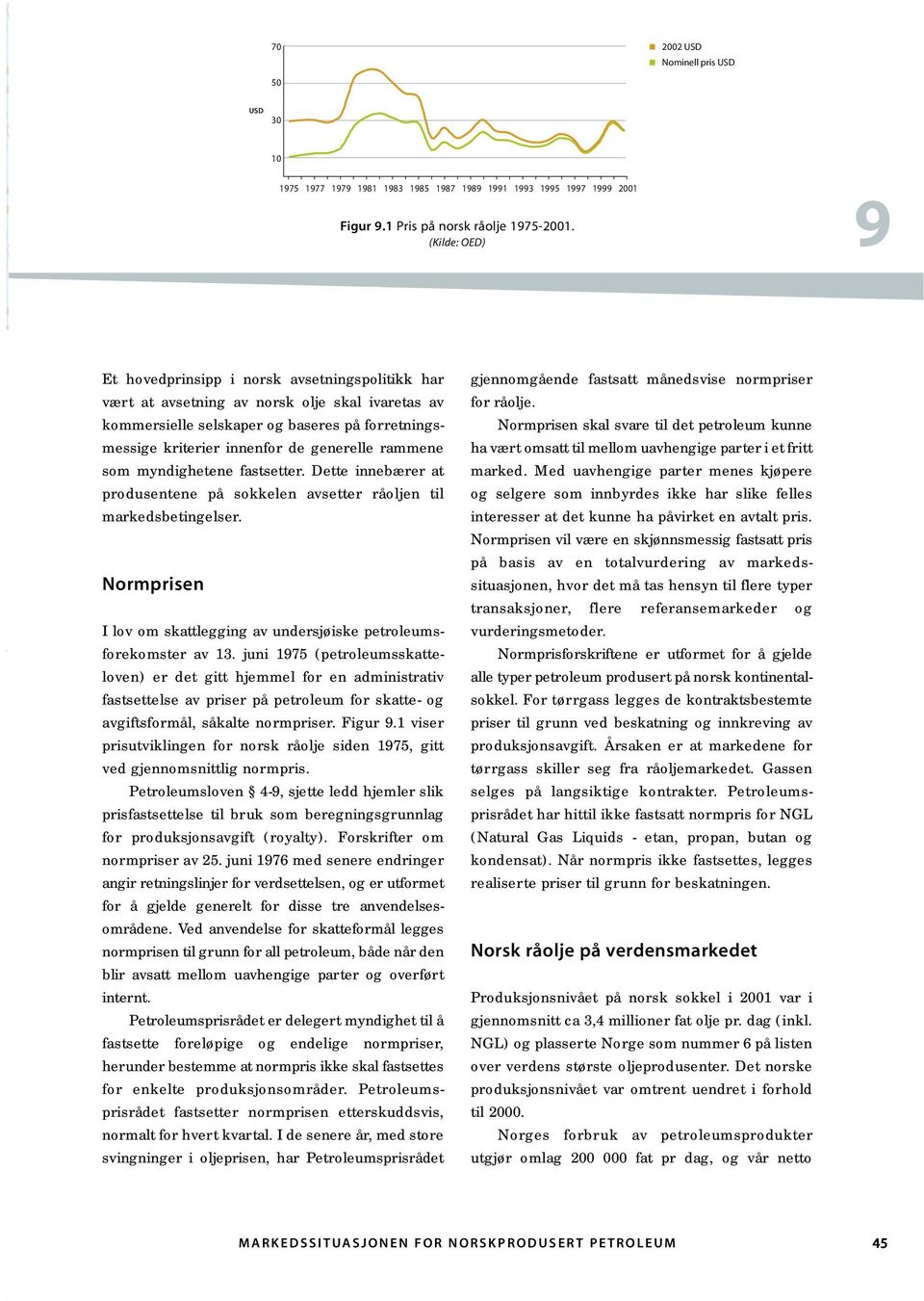 rammene som myndighetene fastsetter. Dette innebærer at produsentene på sokkelen avsetter råoljen til markedsbetingelser. Normprisen I lov om skattlegging av undersjøiske petroleumsforekomster av 13.