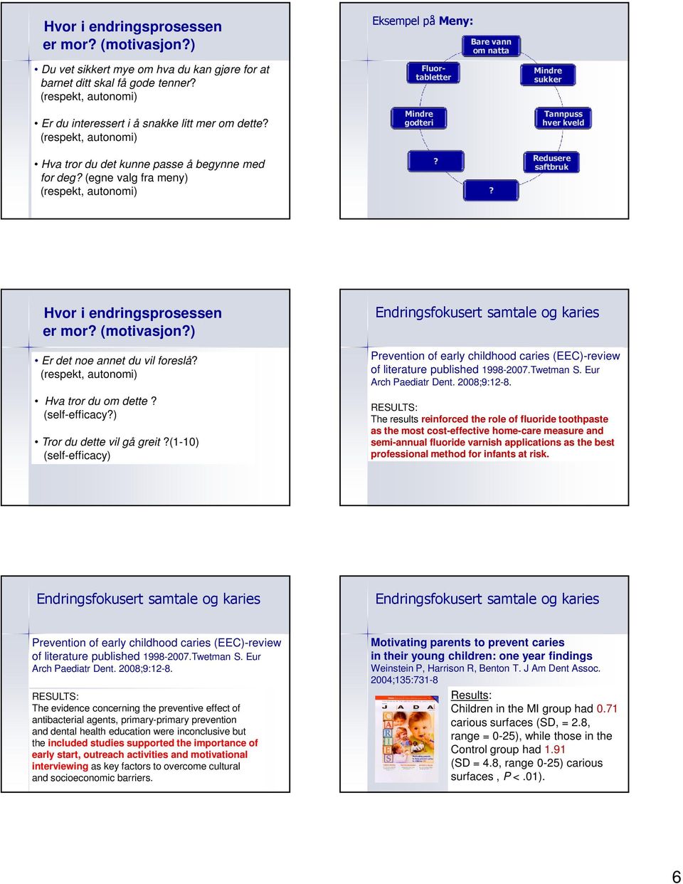 ? Redusere saftbruk Hvor i endringsprosessen er mor? (motivasjon?) Er det noe annet du vil foreslå? Hva tror du om dette? (self-efficacy?) Tror du dette vil gå greit?