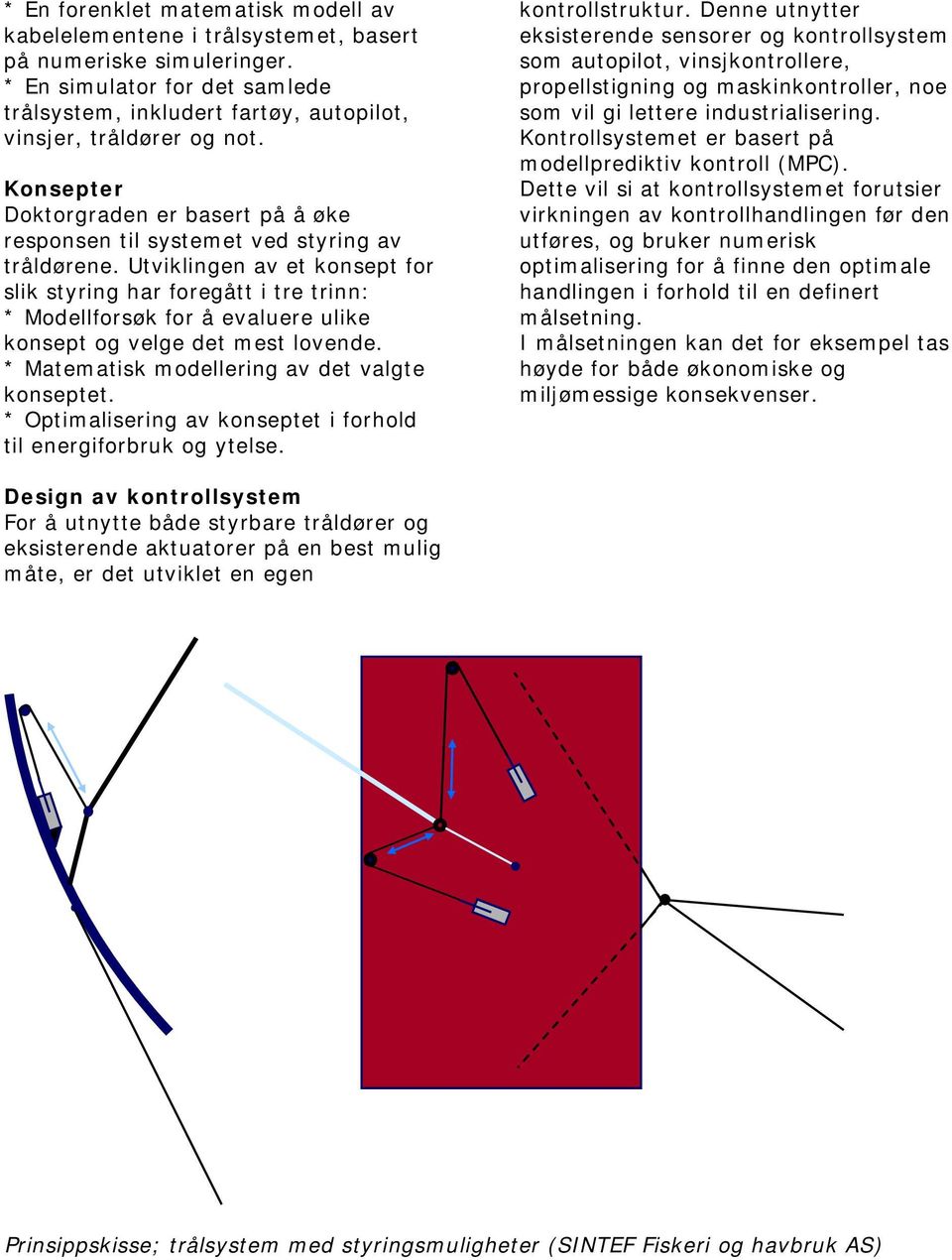 Utviklingen av et konsept for slik styring har foregått i tre trinn: * Modellforsøk for å evaluere ulike konsept og velge det mest lovende. * Matematisk modellering av det valgte konseptet.