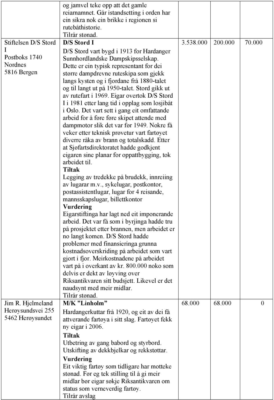 Dette er ein typisk representant for dei større dampdrevne ruteskipa som gjekk langs kysten og i fjordane frå 1880-talet og til langt ut på 1950-talet. Stord gikk ut av rutefart i 1969.