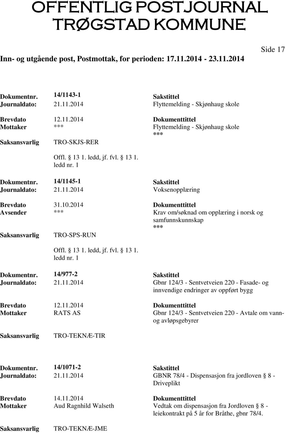 2014 Dokumenttittel Avsender *** Krav om/søknad om opplæring i norsk og samfunnskunnskap *** TRO-SPS-RUN Offl. 13 1. ledd, jf. fvl. 13 1. ledd nr. 1 Dokumentnr. 14/977-2 Sakstittel Journaldato: 21.11.