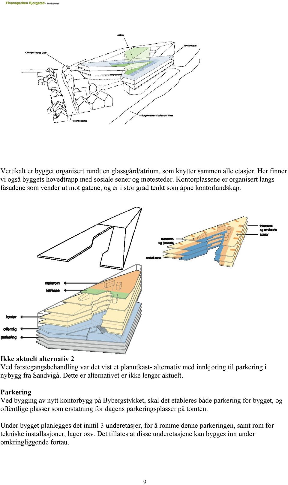 Ikke aktuelt alternativ 2 Ved førstegangsbehandling var det vist et planutkast- alternativ med innkjøring til parkering i nybygg fra Sandvigå. Dette er alternativet er ikke lenger aktuelt.