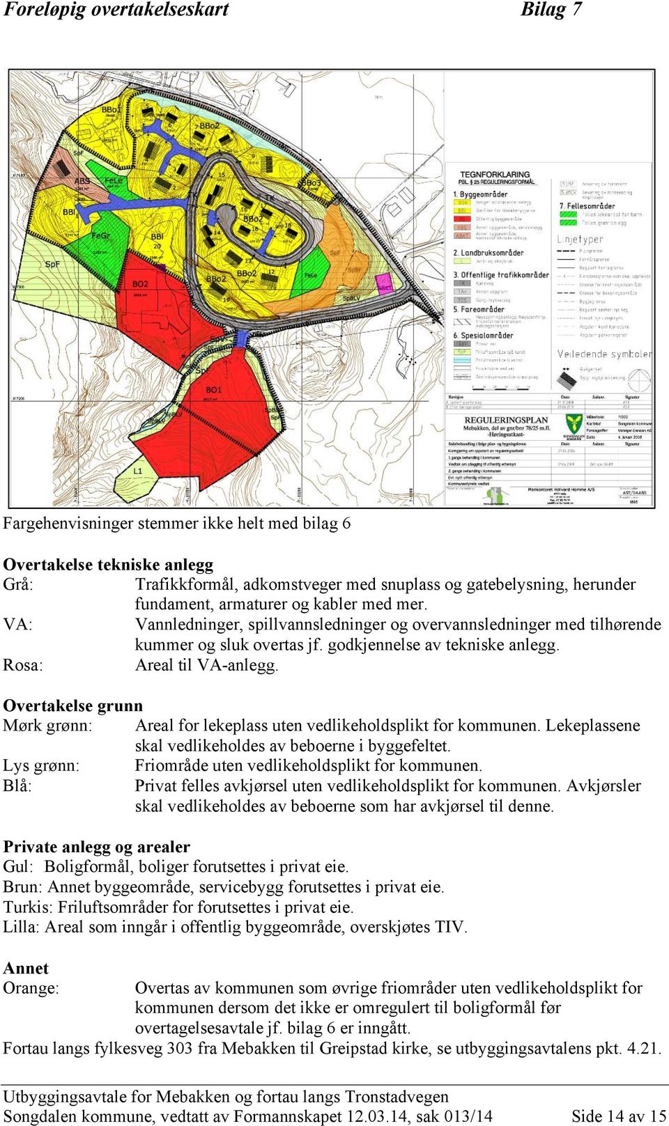 Overtakelse grunn Mørk grønn: Areal for lekeplass uten vedlikeholdsplikt for kommunen. Lekeplassene skal vedlikeholdes av beboerne i byggefeltet.