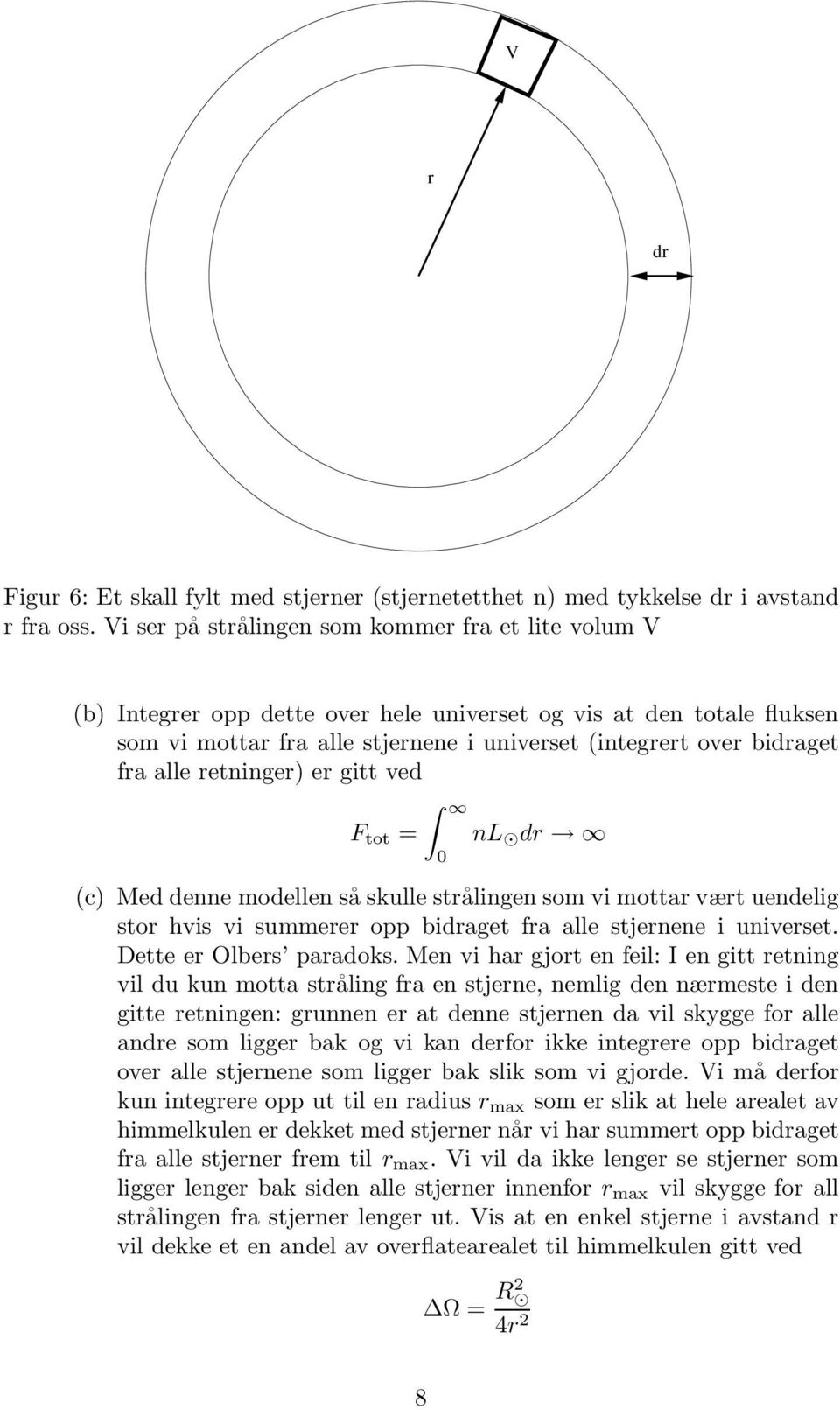 alle retninger) er gitt ved F tot = 0 nl dr (c) Med denne modellen så skulle strålingen som vi mottar vært uendelig stor hvis vi summerer opp bidraget fra alle stjernene i universet.