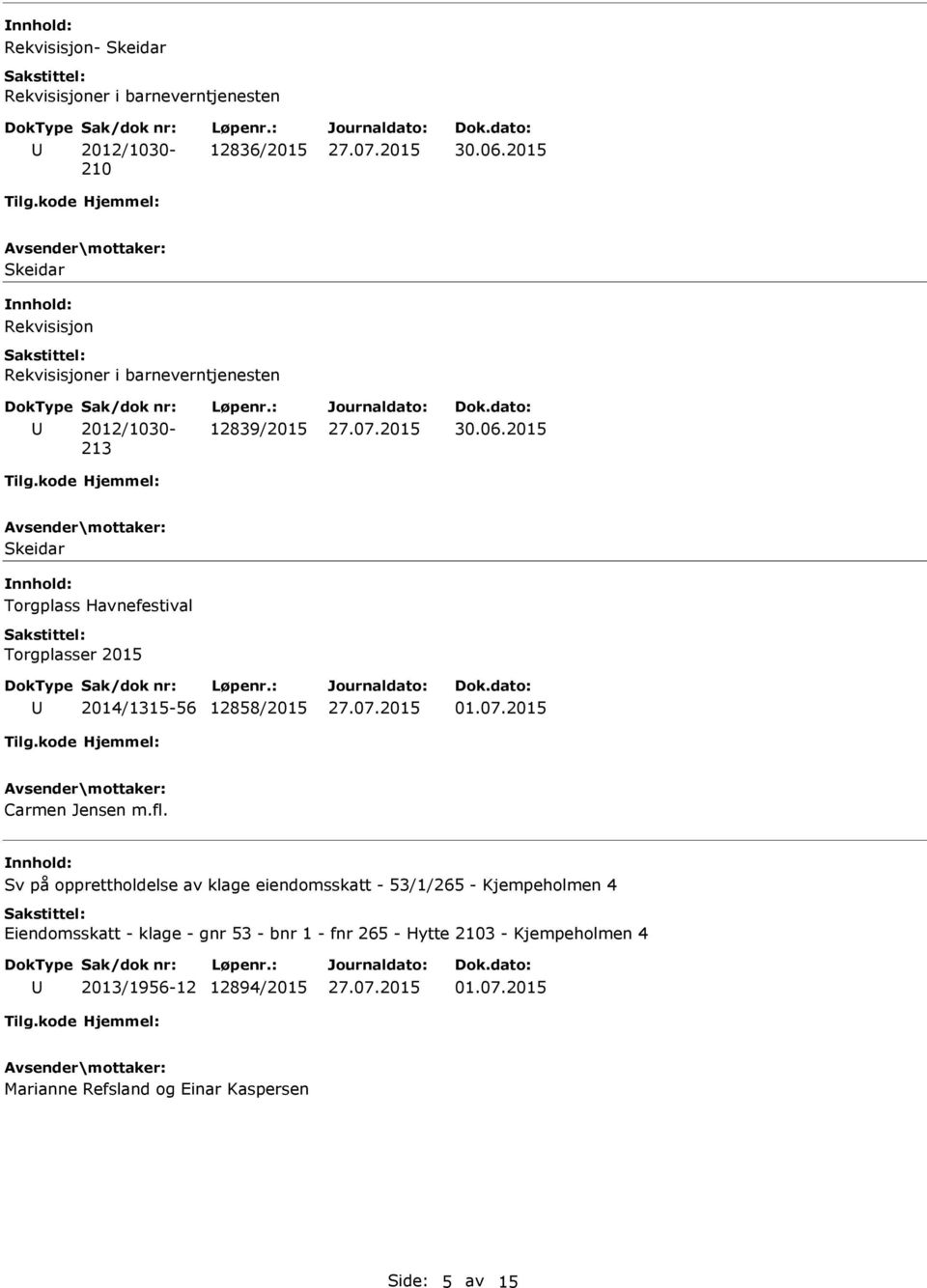 2015 Skeidar Torgplass Havnefestival Torgplasser 2015 2014/1315-56 12858/2015 01.07.2015 Carmen Jensen m.fl.