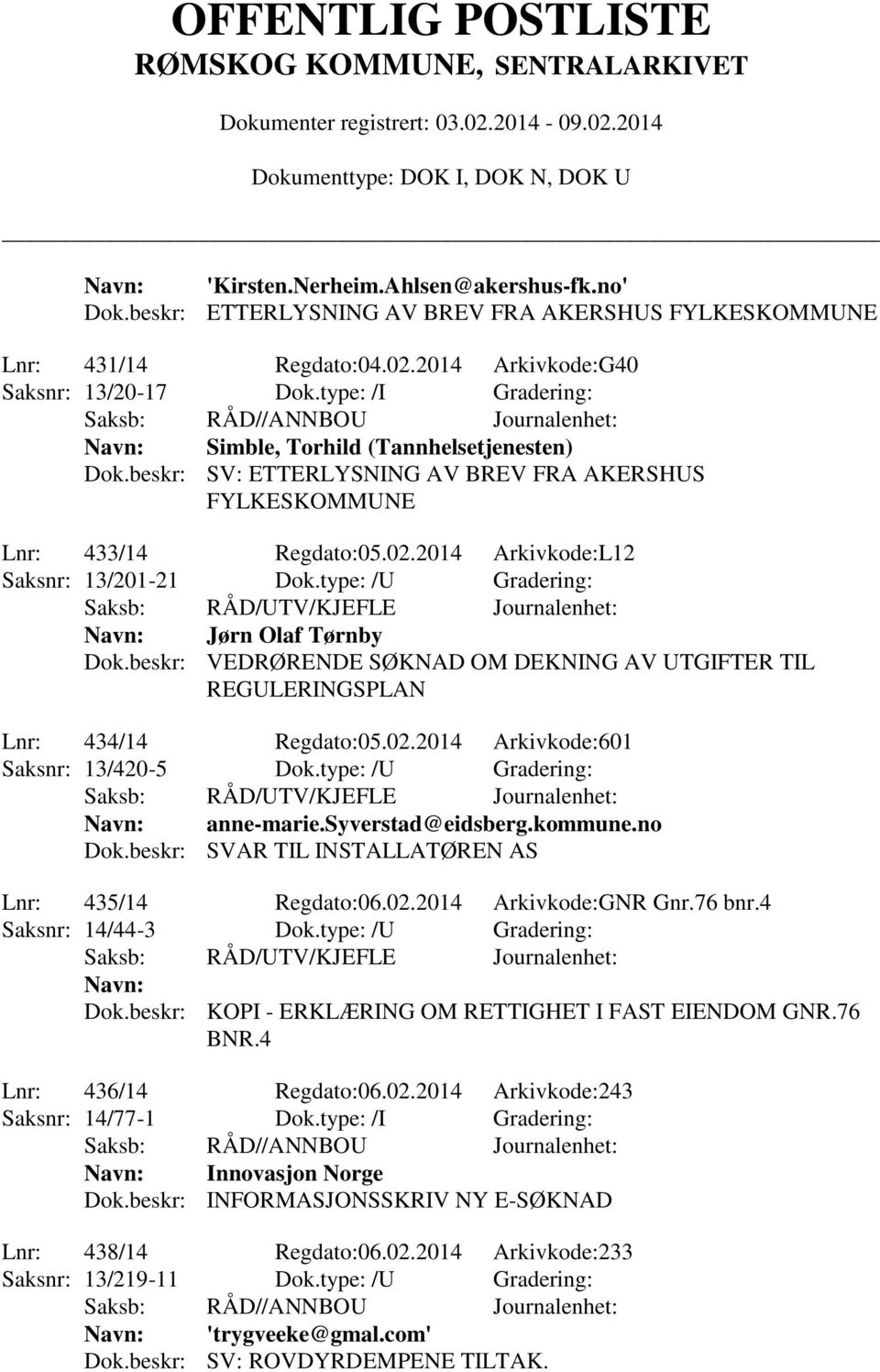 type: /U Gradering: Jørn Olaf Tørnby Dok.beskr: VEDRØRENDE SØKNAD OM DEKNING AV UTGIFTER TIL REGULERINGSPLAN Lnr: 434/14 Regdato:05.02.2014 Arkivkode:601 Saksnr: 13/420-5 Dok.