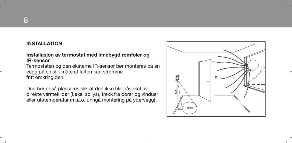 omkring den. Den bør også plasseres slik at den ikke blir påvirket av direkte varmekilder (f.