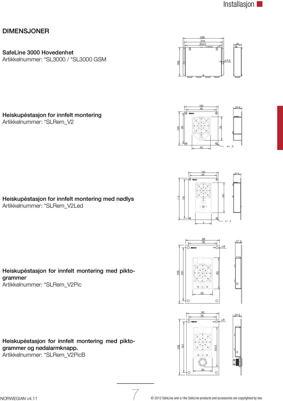 90 76 n 6 17 3 Heiskupéstasjon for innfelt montering med piktogrammer Artikkelnummer: *SLRem_V2Pic 155 141 83 53 90 76 n 6 23 5 Heiskupéstasjon for innfelt montering