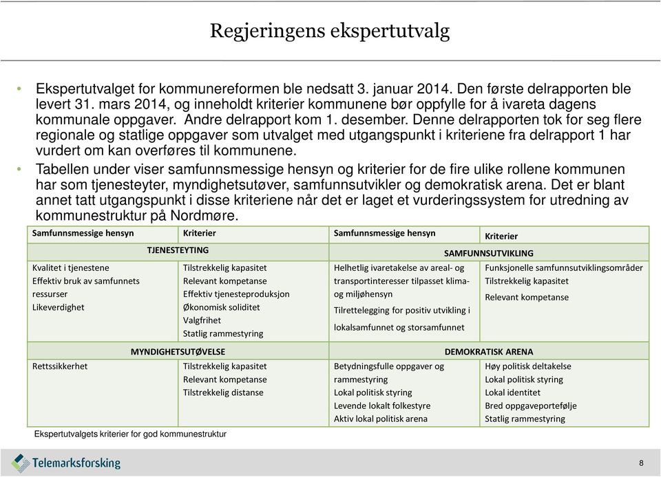 Denne delrapporten tok for seg flere regionale og statlige oppgaver som utvalget med utgangspunkt i kriteriene fra delrapport 1 har vurdert om kan overføres til kommunene.