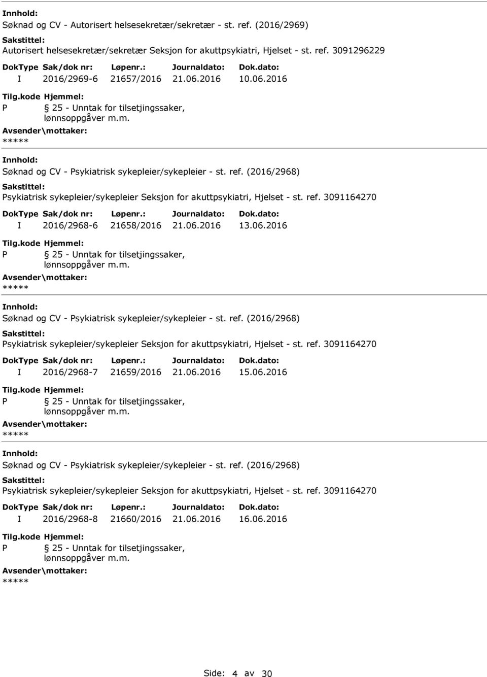 06.2016 25 - nntak for tilsetjingssaker, Søknad og CV - sykiatrisk sykepleier/sykepleier - st. ref. (2016/2968) sykiatrisk sykepleier/sykepleier Seksjon for akuttpsykiatri, Hjelset - st. ref. 3091164270 2016/2968-7 21659/2016 15.