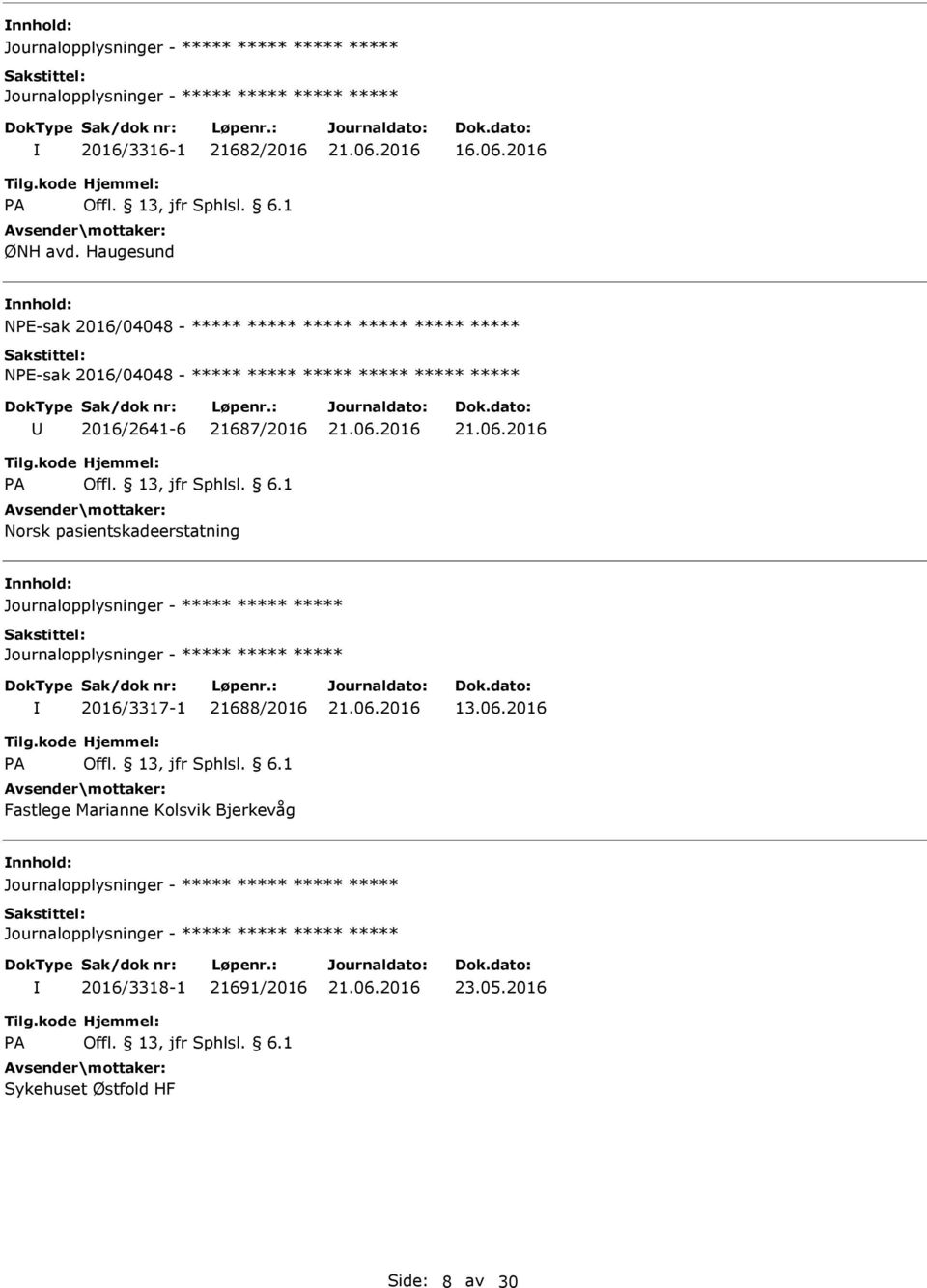 Journalopplysninger - Journalopplysninger - 2016/3317-1 21688/2016 13.06.