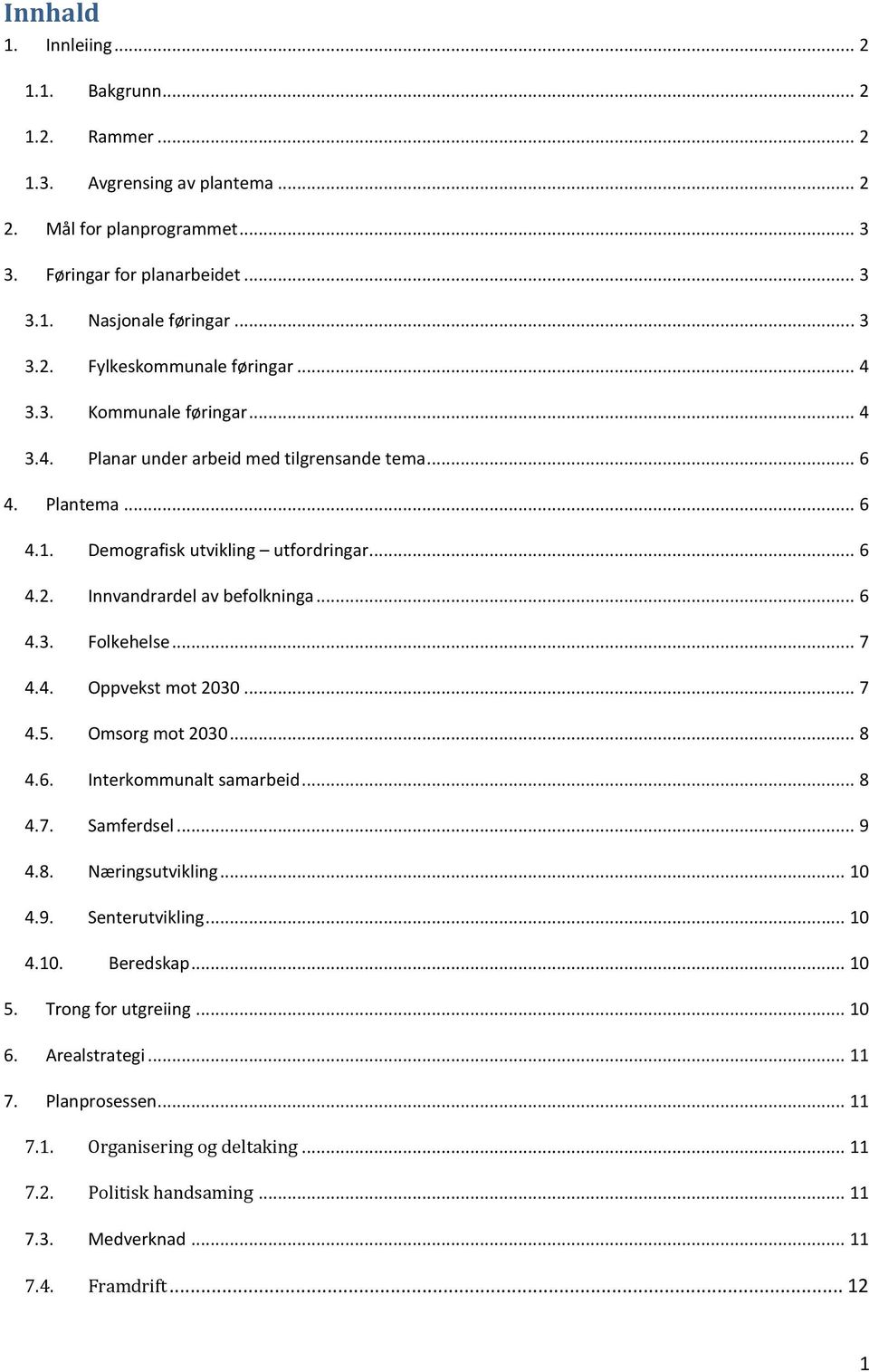 .. 7 4.4. Oppvekst mot 2030... 7 4.5. Omsorg mot 2030... 8 4.6. Interkommunalt samarbeid... 8 4.7. Samferdsel... 9 4.8. Næringsutvikling... 10 4.9. Senterutvikling... 10 4.10. Beredskap... 10 5.