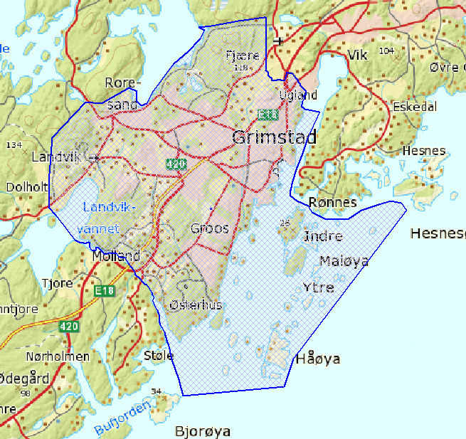 Grimstad Grimstad sentrum og omegn 38,1 km2 FKB-B og ortofoto 10 Laserskanning 5 punkt/m2 Parter: VEKSTL + NVE og Fylkeskommunen Blom