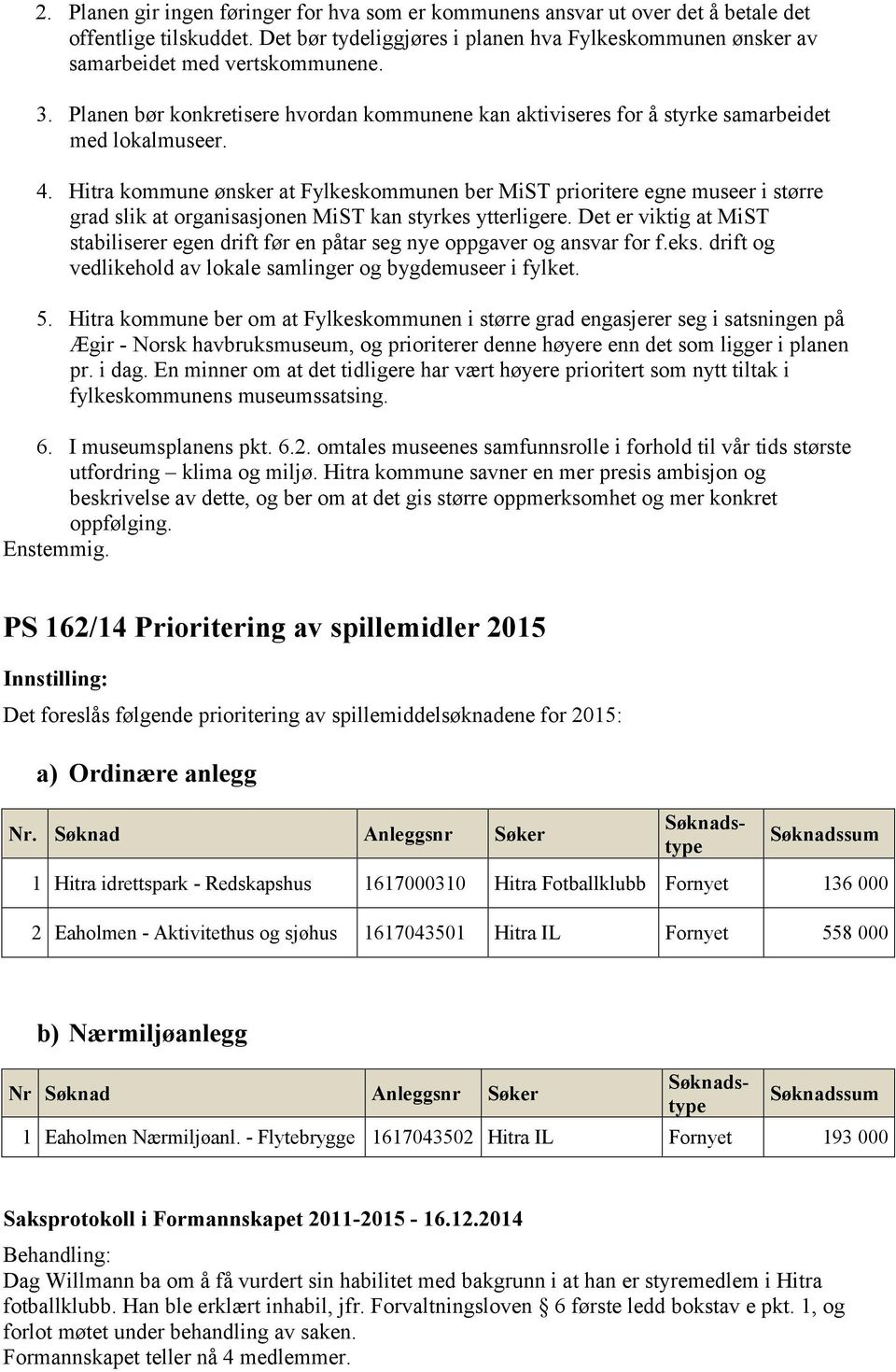 Hitra kommune ønsker at Fylkeskommunen ber MiST prioritere egne museer i større grad slik at organisasjonen MiST kan styrkes ytterligere.