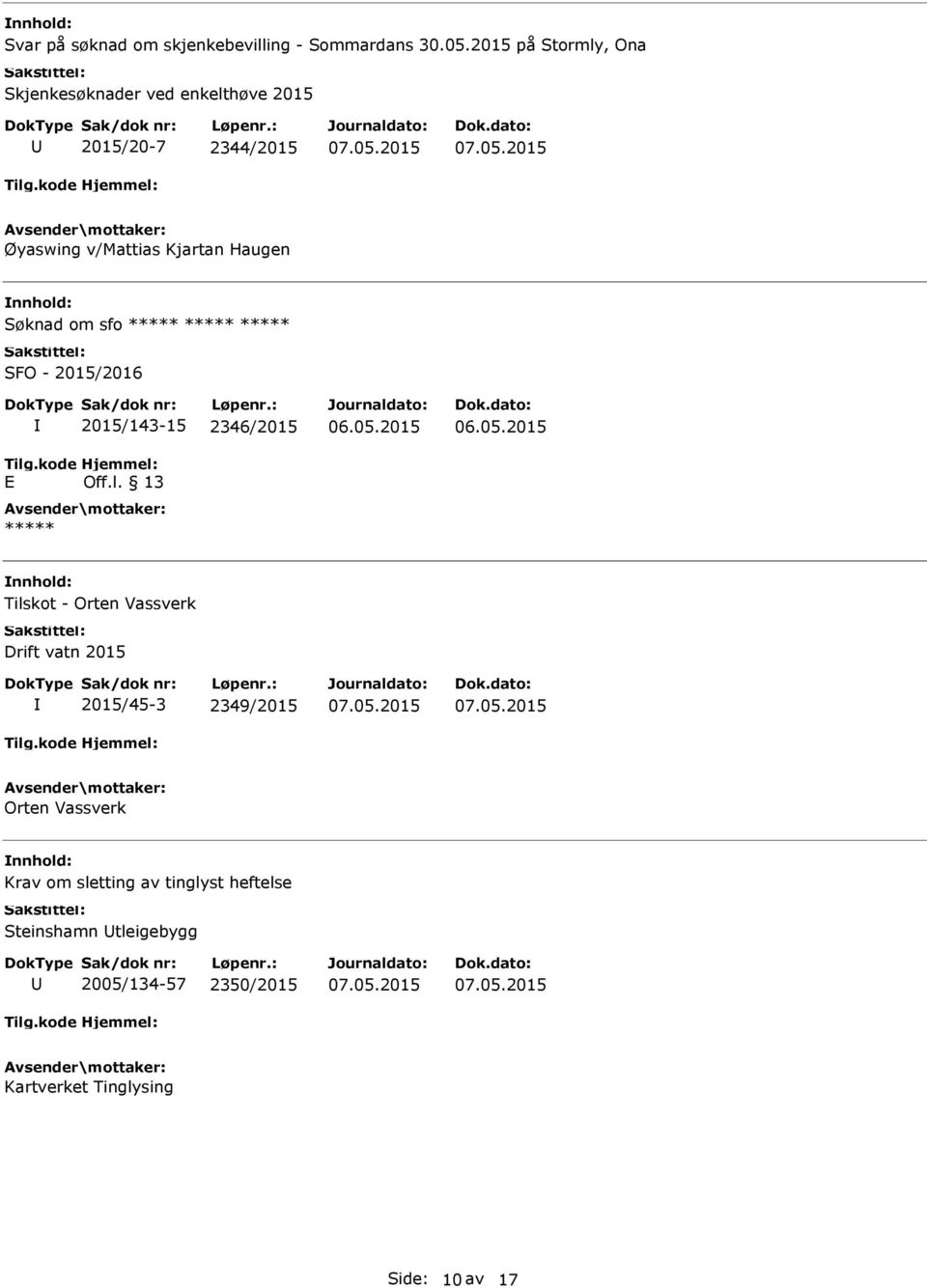 Søknad om sfo ***** ***** ***** SFO - 2015/2016 E 2015/143-15 2346/2015 Off.l.