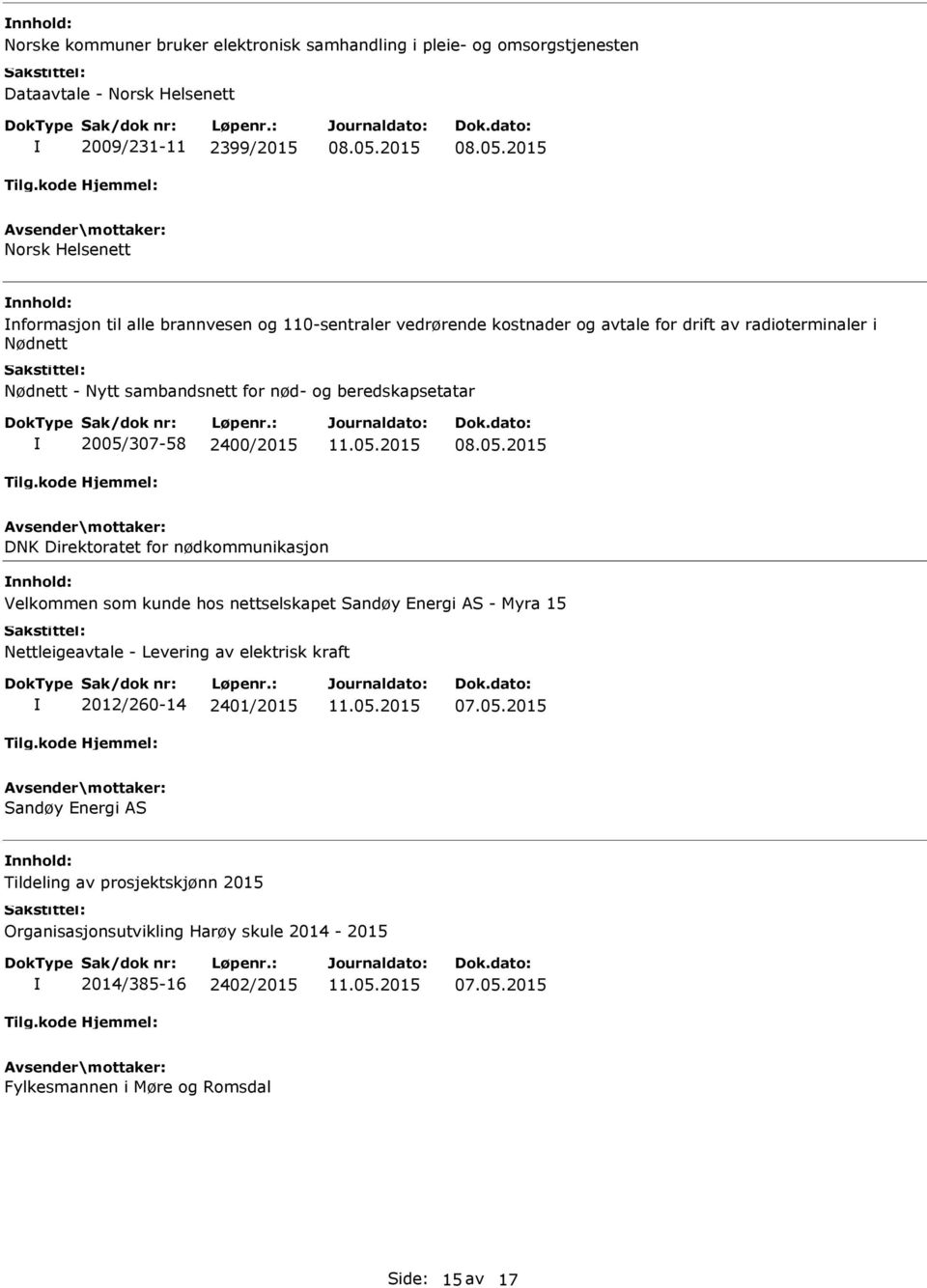 2400/2015 DNK Direktoratet for nødkommunikasjon Velkommen som kunde hos nettselskapet Sandøy Energi AS - Myra 15 Nettleigeavtale - Levering av elektrisk kraft