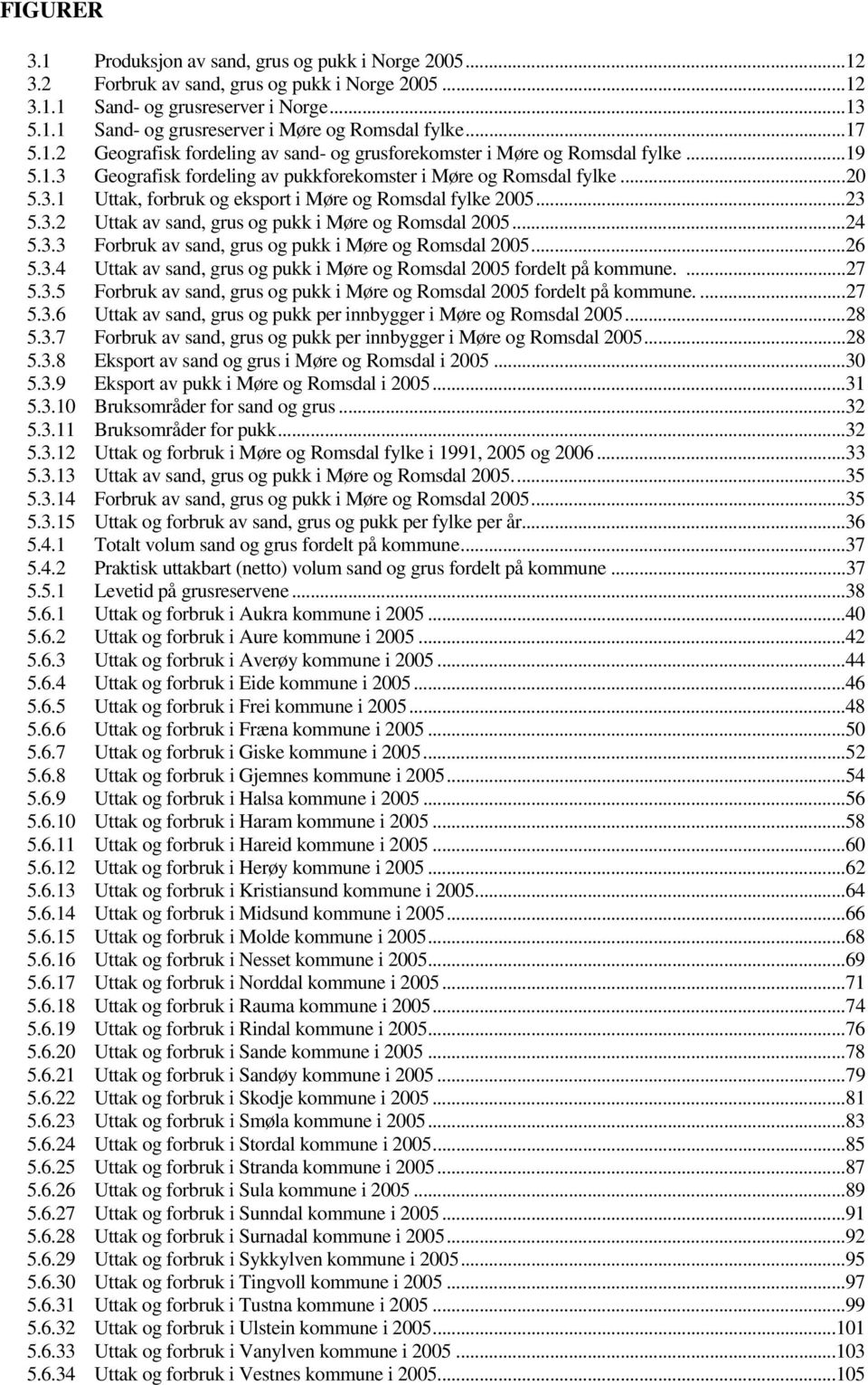 .. 23 5.3.2 Uttak av sand, grus og pukk i Møre og Romsdal 2005... 24 5.3.3 Forbruk av sand, grus og pukk i Møre og Romsdal 2005... 26 5.3.4 Uttak av sand, grus og pukk i Møre og Romsdal 2005 fordelt på kommune.