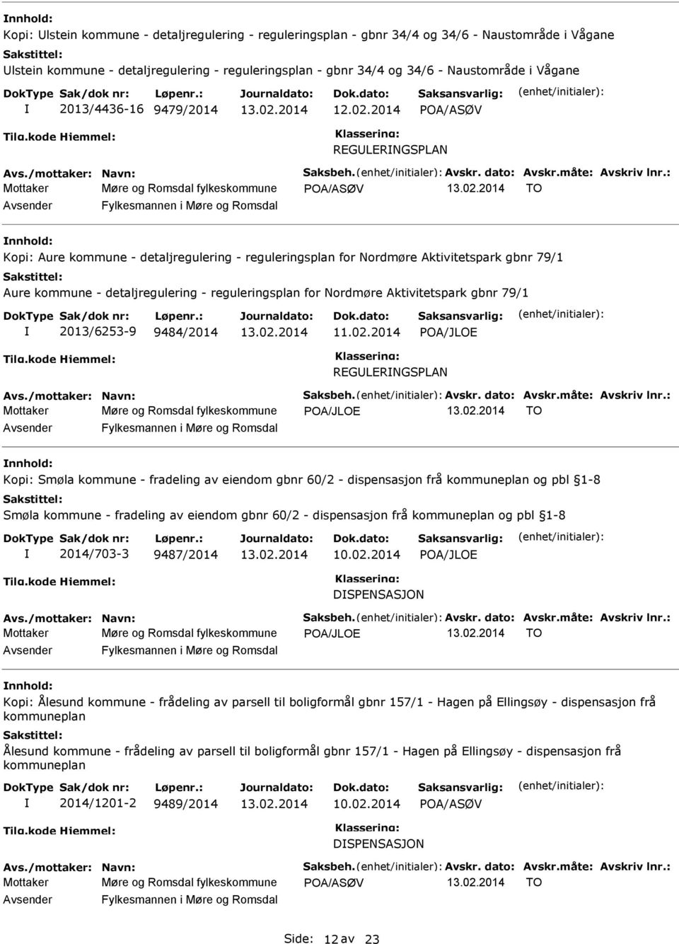 : Mottaker Møre og Romsdal fylkeskommune POA/ASØV TO Kopi: Aure kommune - detaljregulering - reguleringsplan for Nordmøre Aktivitetspark gbnr 79/1 Aure kommune - detaljregulering - reguleringsplan