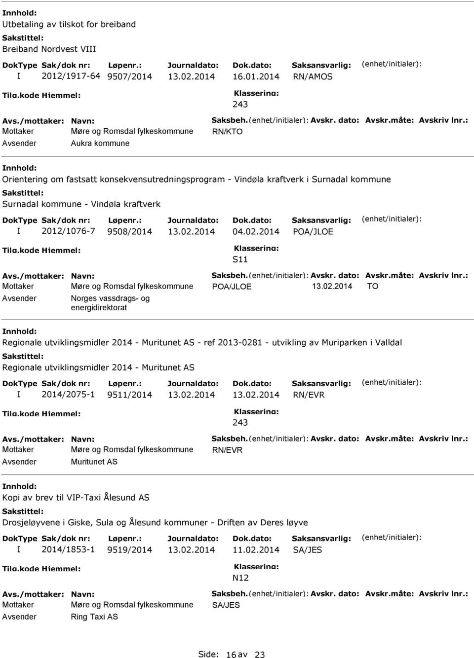 2012/1076-7 9508/2014 04.02.2014 POA/JLOE S11 Avs./mottaker: Navn: Saksbeh. Avskr. dato: Avskr.måte: Avskriv lnr.