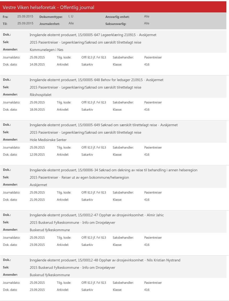 2015 Arkivdel: Sakarkiv Inngående eksternt produsert, 15/00005-648 Behov for ledsager 21091