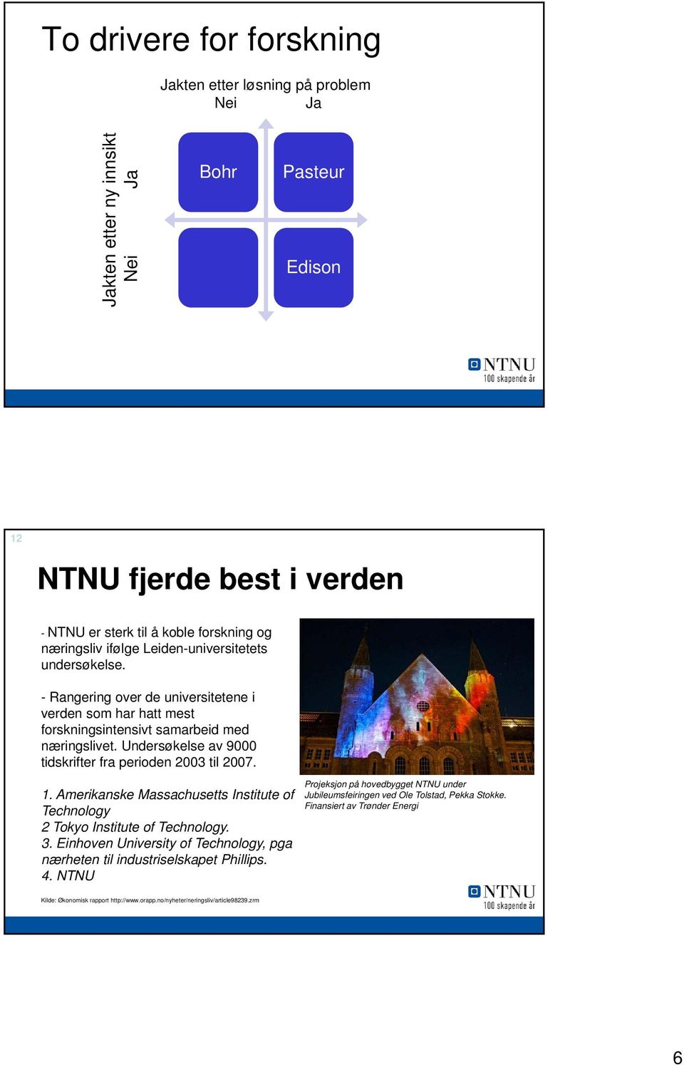 Undersøkelse av 9000 tidskrifter fra perioden 2003 til 2007. 1. Amerikanske Massachusetts Institute of Technology 2 Tokyo Institute of Technology. 3.