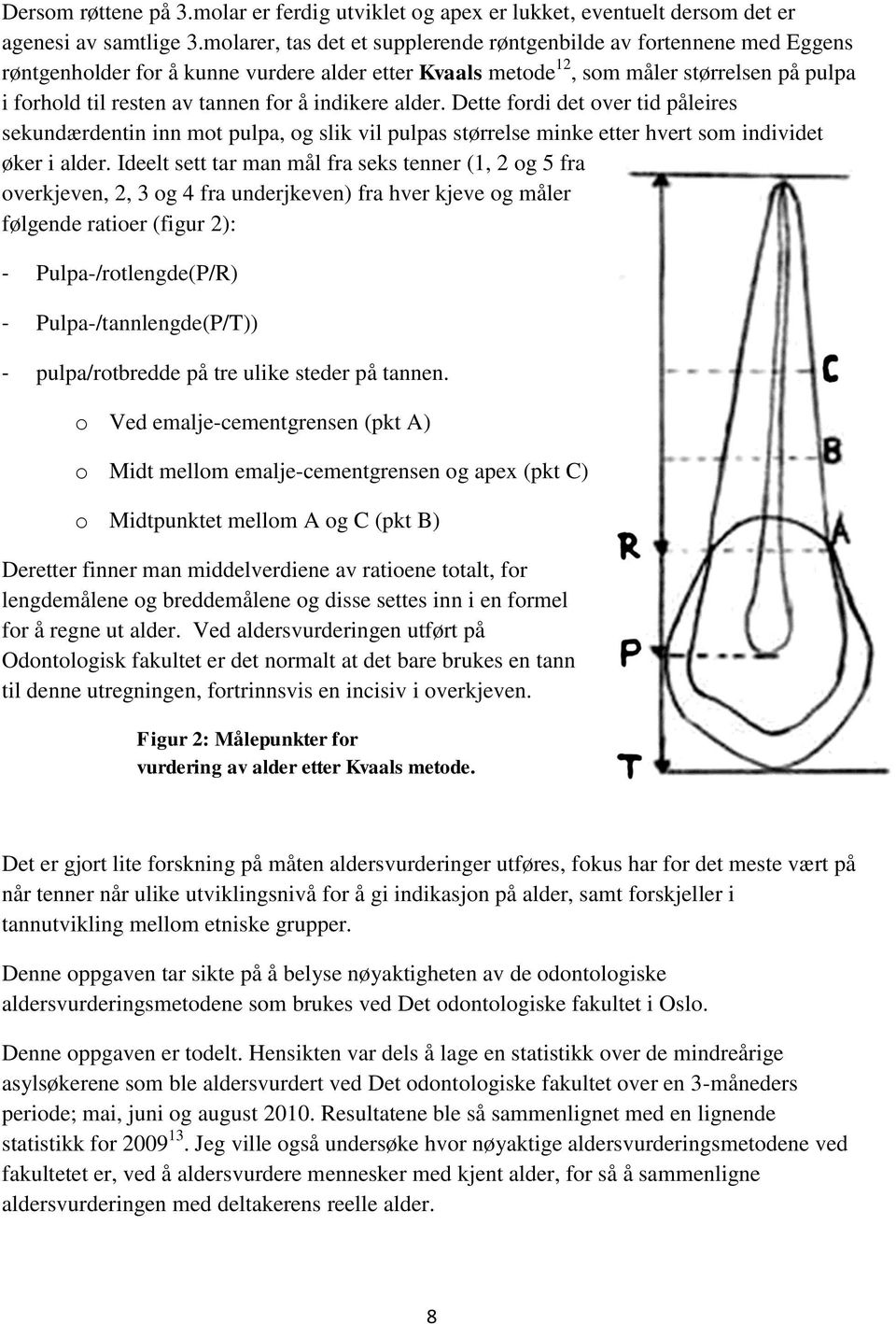 å indikere alder. Dette fordi det over tid påleires sekundærdentin inn mot pulpa, og slik vil pulpas størrelse minke etter hvert som individet øker i alder.