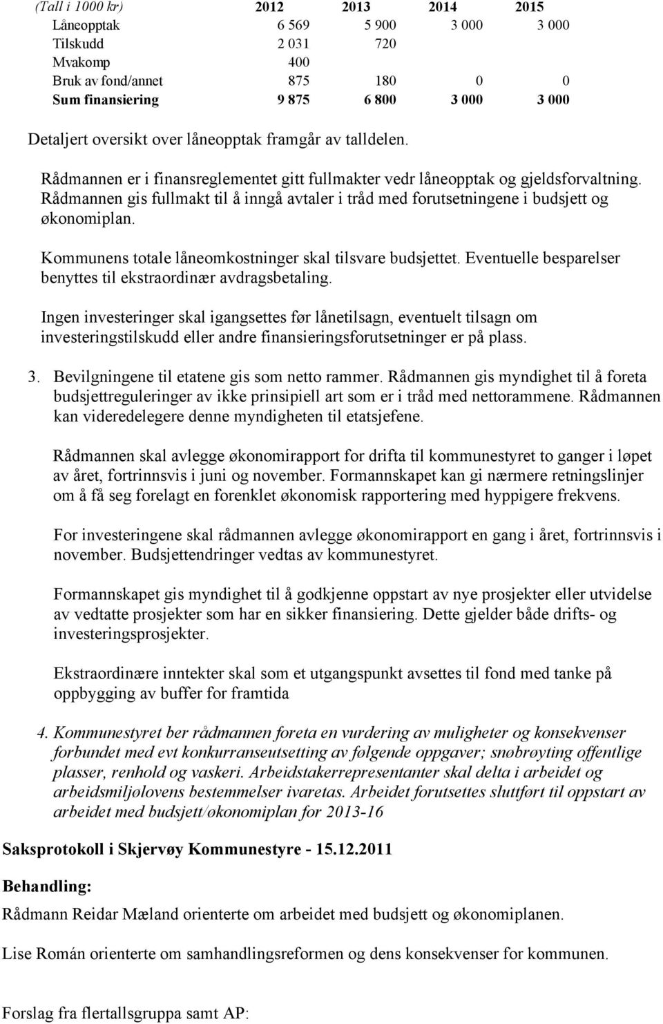 Rådmannen gis fullmakt til å inngå avtaler i tråd med forutsetningene i budsjett og økonomiplan. Kommunens totale låneomkostninger skal tilsvare budsjettet.