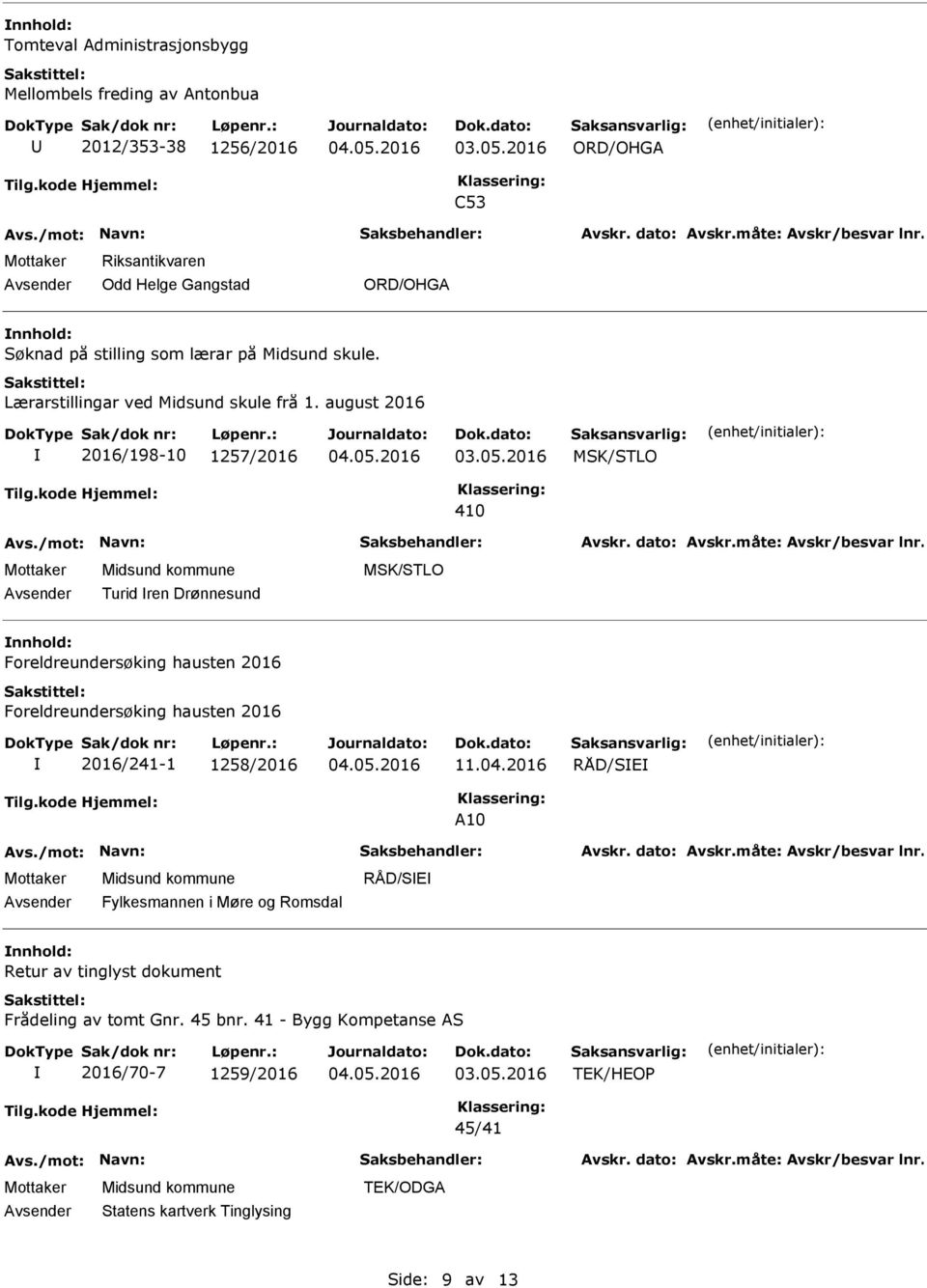 2016/198-10 1257/2016 Turid ren Drønnesund nnhold: Foreldreundersøking hausten 2016 Foreldreundersøking hausten 2016 2016/241-1 1258/2016 11.