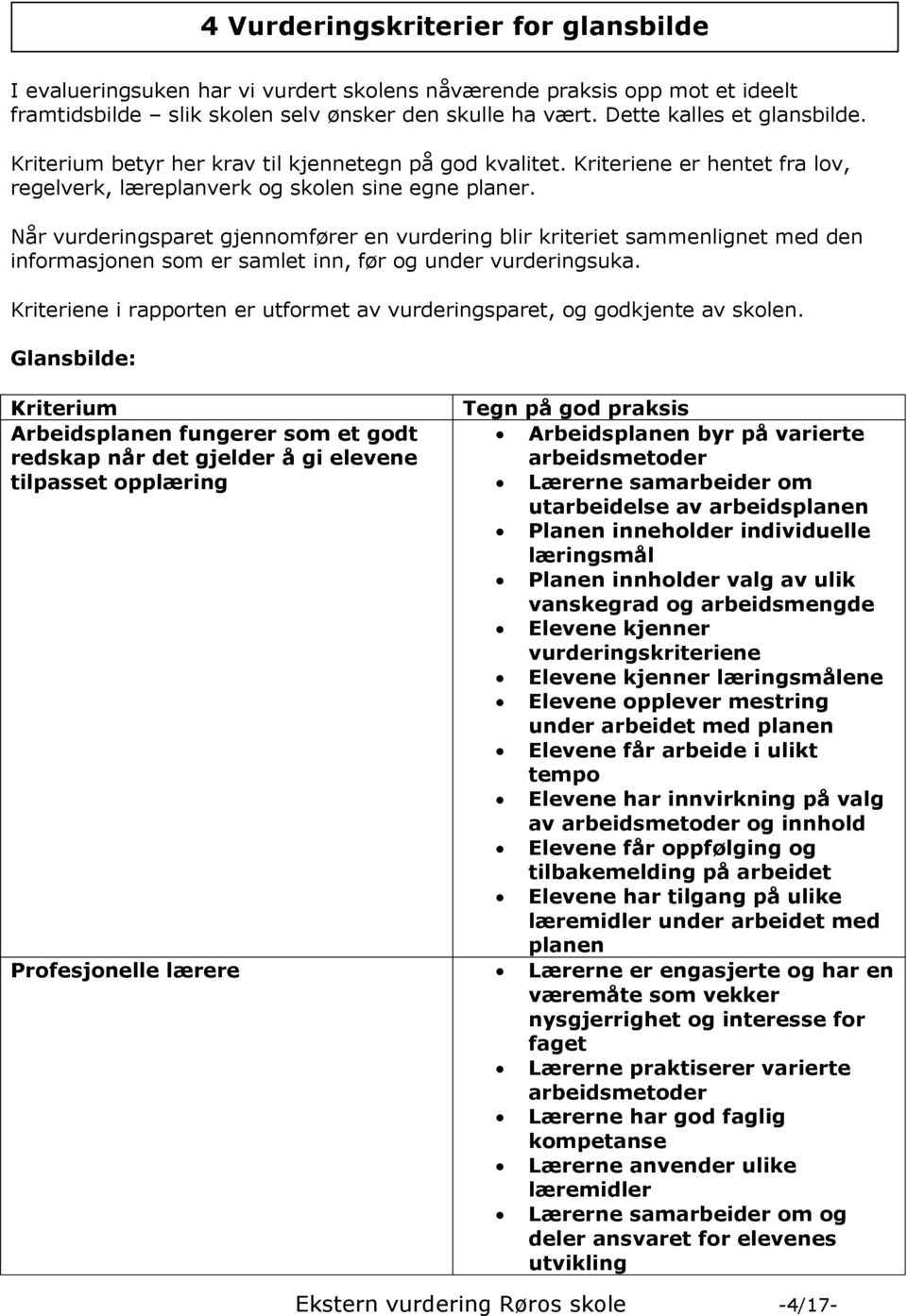 Når vurderingsparet gjennomfører en vurdering blir kriteriet sammenlignet med den informasjonen som er samlet inn, før og under vurderingsuka.