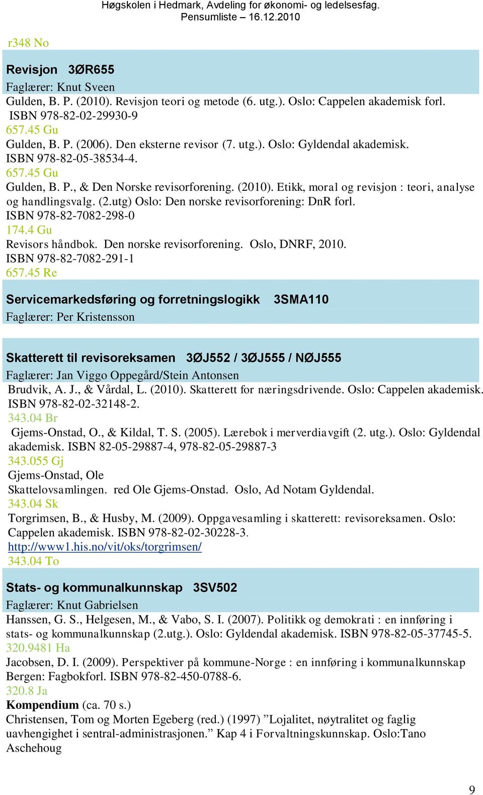 Etikk, moral og revisjon : teori, analyse og handlingsvalg. (2.utg) Oslo: Den norske revisorforening: DnR forl. ISBN 978-82-7082-298-0 174.4 Gu Revisors håndbok. Den norske revisorforening. Oslo, DNRF, 2010.