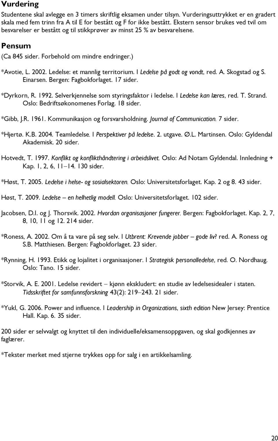 Ledelse: et mannlig territorium. I Ledelse på godt og vondt, red. A. Skogstad og S. Einarsen. Bergen: Fagbokforlaget. 17 sider. *Dyrkorn, R. 1992. Selverkjennelse som styringsfaktor i ledelse.