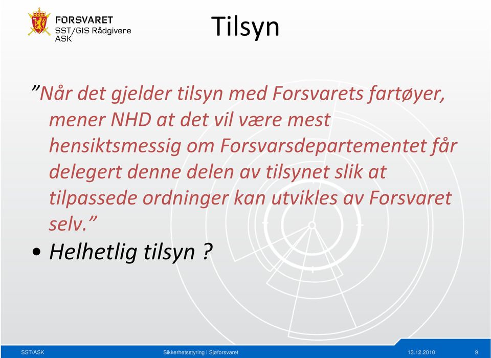 delegert denne delen av tilsynet slik at tilpassede ordninger