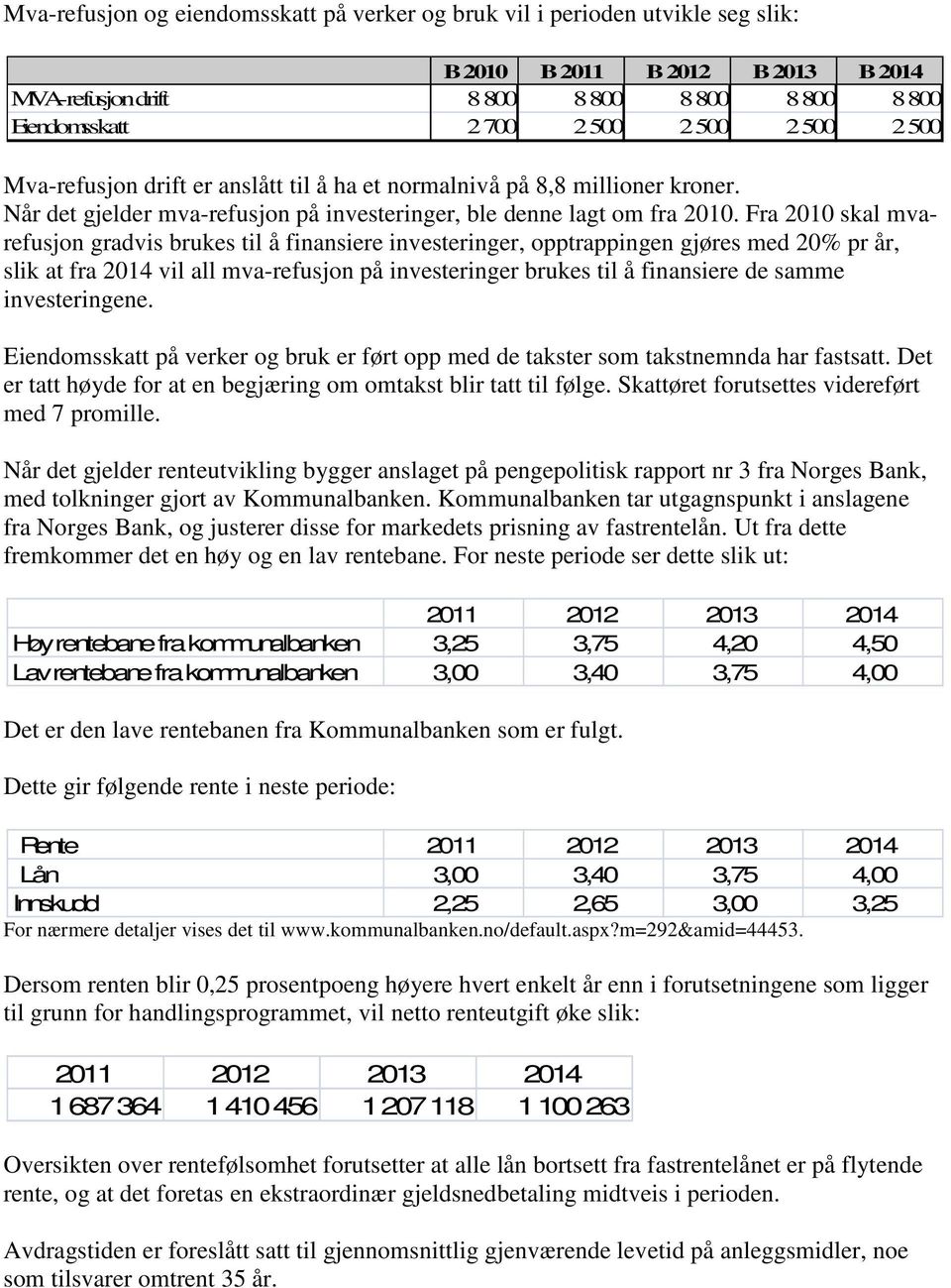 Fra 2010 skal mvarefusjon gradvis brukes til å finansiere investeringer, opptrappingen gjøres med 20% pr år, slik at fra 2014 vil all mva-refusjon på investeringer brukes til å finansiere de samme