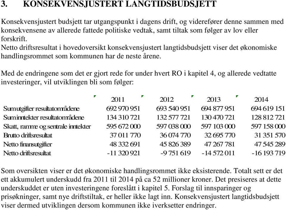 Med de endringene som det er gjort rede for under hvert RO i kapitel 4, og allerede vedtatte investeringer, vil utviklingen bli som følger: 2011 2012 2013 2014 Sum utgifter resultatområdene 692 970