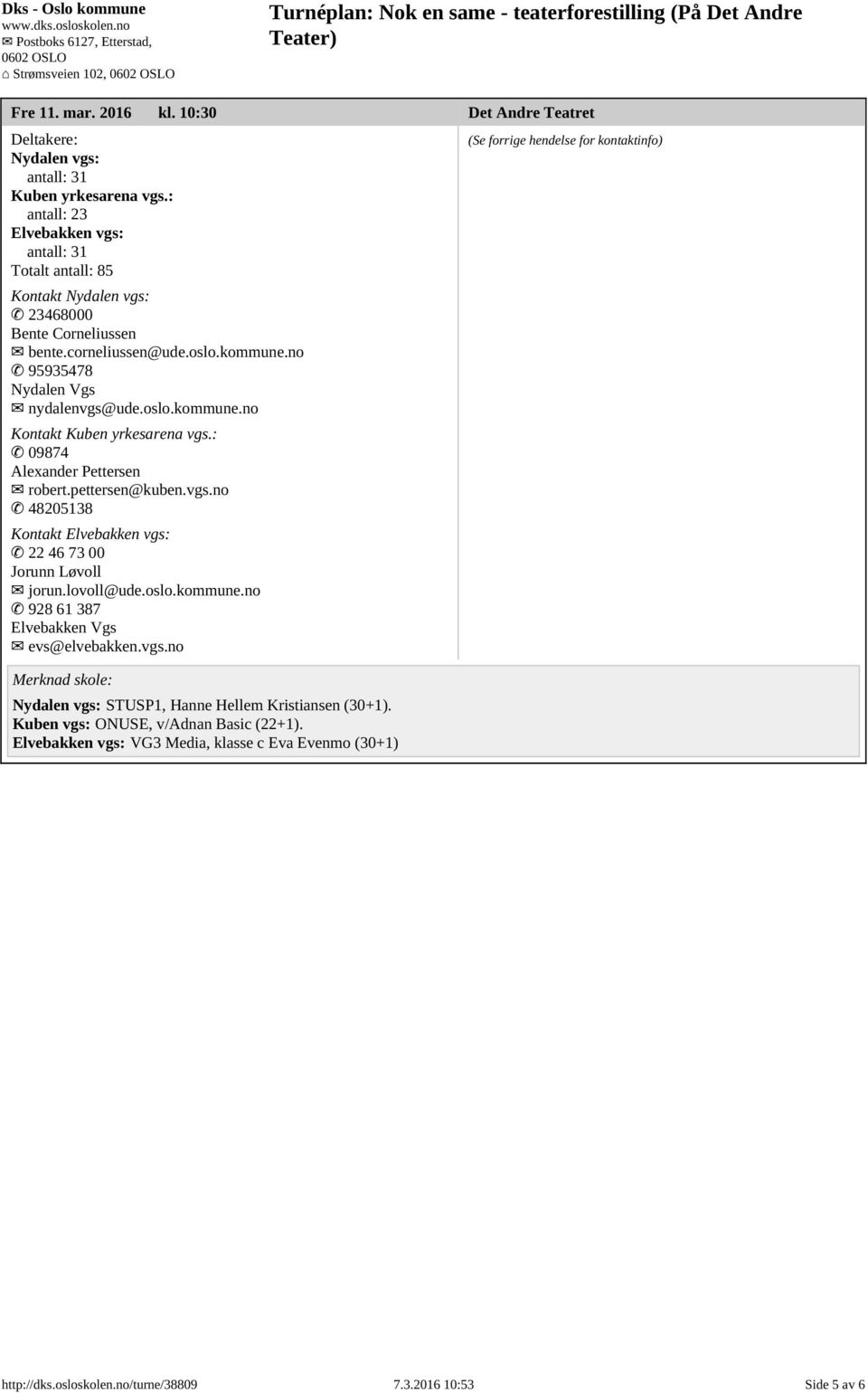 lovoll@ude.oslo.kommune.no 928 61 387 Elvebakken Vgs evs@elvebakken.vgs.no STUSP1, Hanne Hellem Kristiansen (30+1).