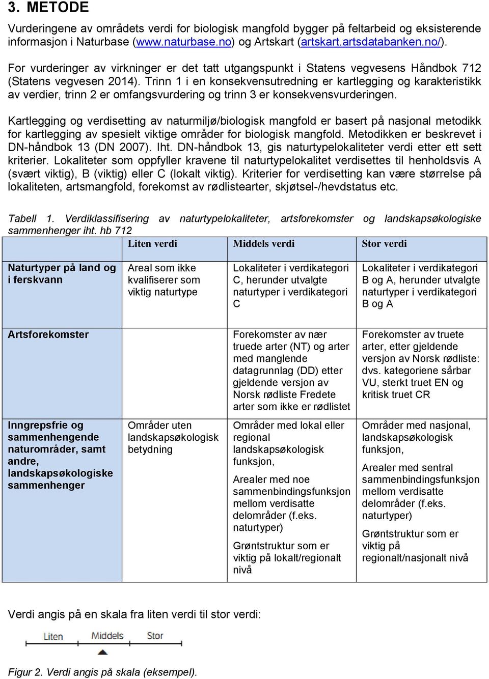 Trinn 1 i en konsekvensutredning er kartlegging og karakteristikk av verdier, trinn 2 er omfangsvurdering og trinn 3 er konsekvensvurderingen.