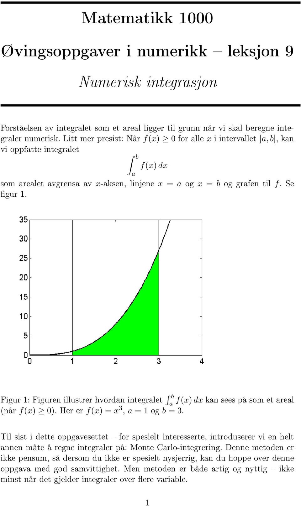 Figur 1: Figuren illustrer hvordn integrlet b f(x) dx kn sees på som et rel (når f(x) 0). Her er f(x) = x 3, = 1 og b = 3.