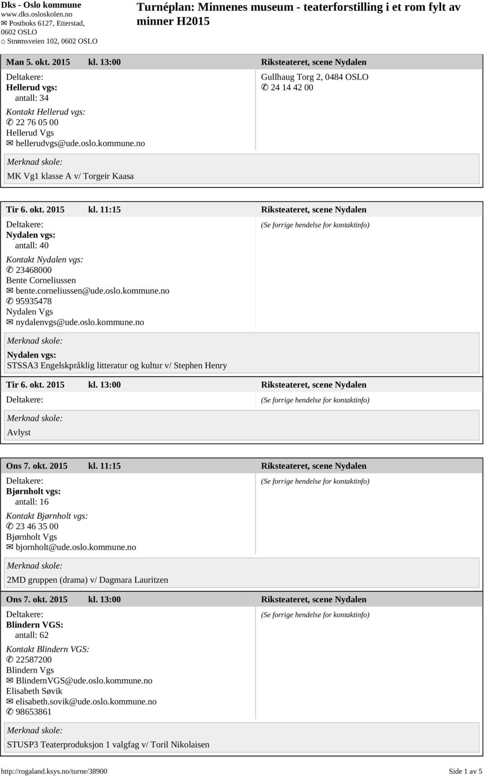 11:15 Riksteateret, scene Nydalen antall: 40 Kontakt STSSA3 Engelskpråklig litteratur og kultur v/ Stephen Henry Tir 6. okt. 2015 kl.