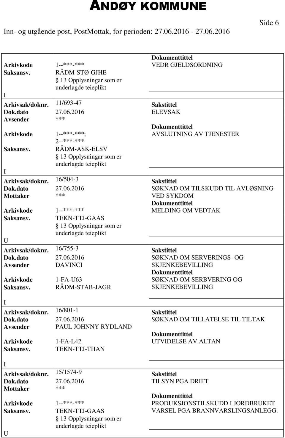 16/755-3 Sakstittel Dok.dato 27.06.2016 SØKNAD OM SERVERNGS- OG Avsender DAVNC SKJENKEBEVLLNG Arkivkode 1-FA-63 SØKNAD OM SERBVERNG OG Saksansv. RÅDM-STAB-JAGR SKJENKEBEVLLNG Arkivsak/doknr.