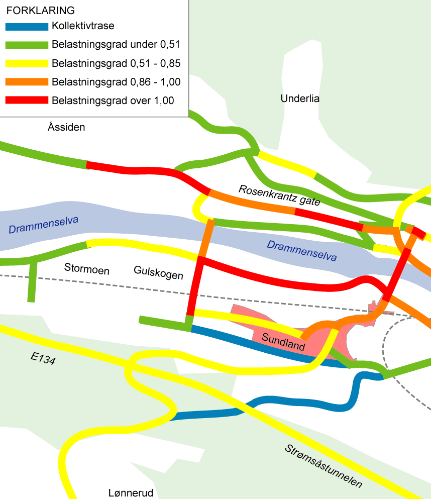 Sundland Trafikkanalyse Side 36 Figur 25 : Beregnet døgntrafikk (ÅDT) med framtidig arealbruk og framtidig vegnett (jfr.