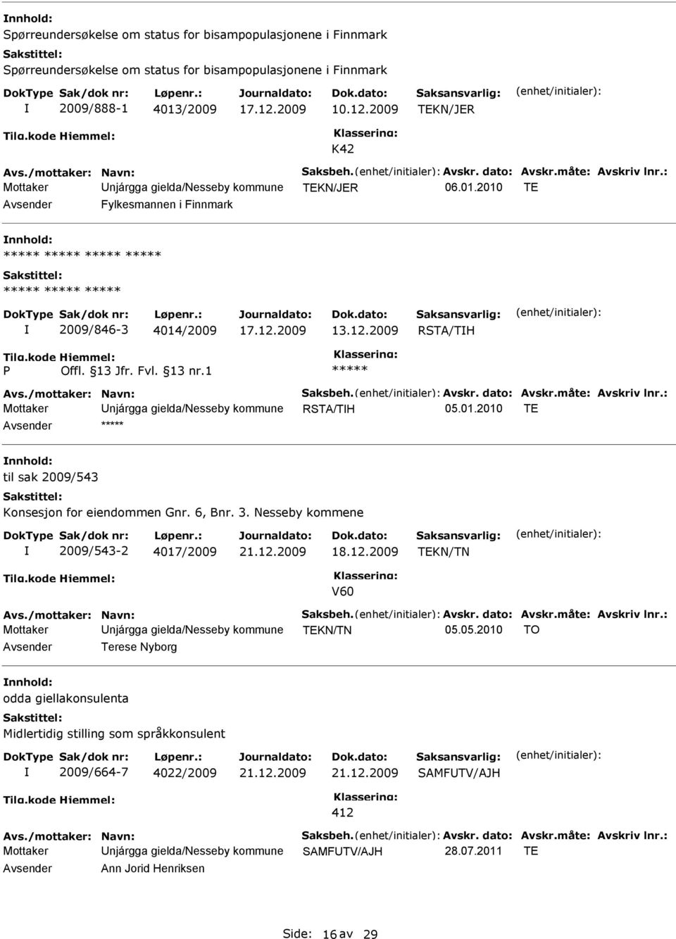 kode P Hjemmel: Offl. 13 Jfr. Fvl. 13 nr.1 ***** Avs./mottaker: Navn: Saksbeh. Avskr. dato: Avskr.måte: Avskriv lnr.: Mottaker Unjárgga gielda/nesseby kommune RSTA/TH 05.01.