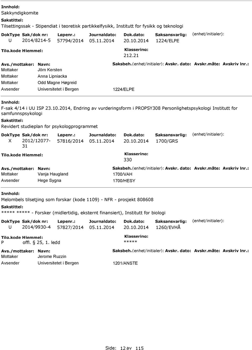 2014, Endring av vurderingsform i ROSY308 ersonlighetspsykologi nstitutt for samfunnspsykologi Revidert studieplan for psykologprogrammet Sak/dok nr: 2012/12077-31 Løpenr.: 57816/2014 20.10.