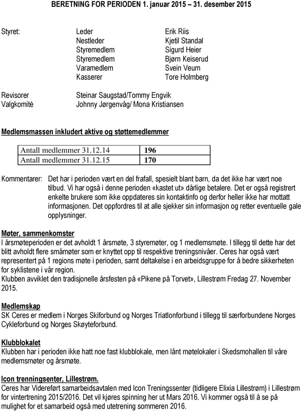 Saugstad/Tommy Engvik Johnny Jørgenvåg/ Mona Kristiansen Medlemsmassen inkludert aktive og støttemedlemmer Antall medlemmer 31.12.