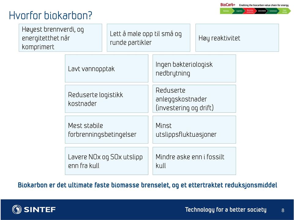 vannopptak Reduserte logistikk kostnader Mest stabile forbrenningsbetingelser Ingen bakteriologisk nedbrytning Reduserte