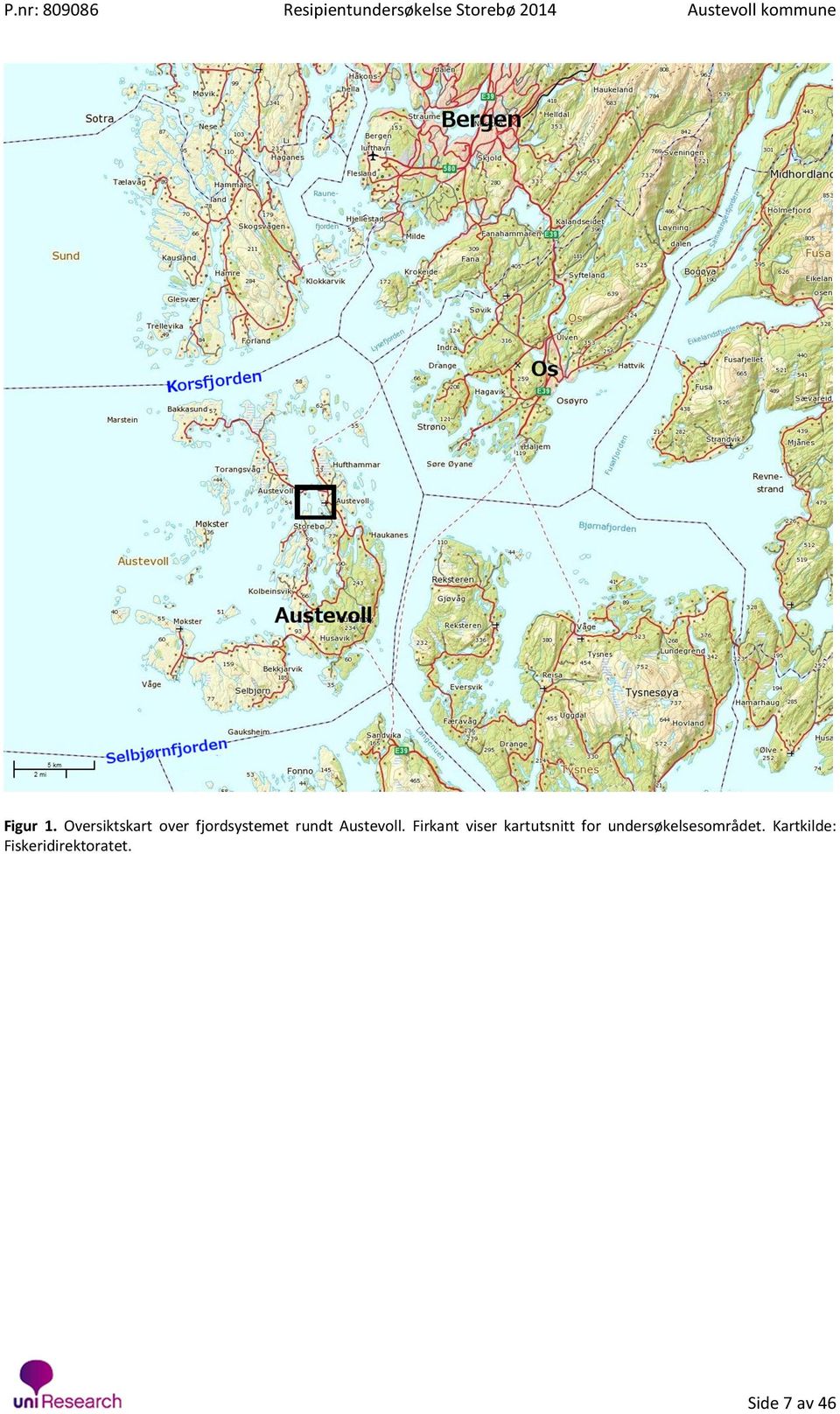 Oversiktskart over fjordsystemet rundt Austevoll.