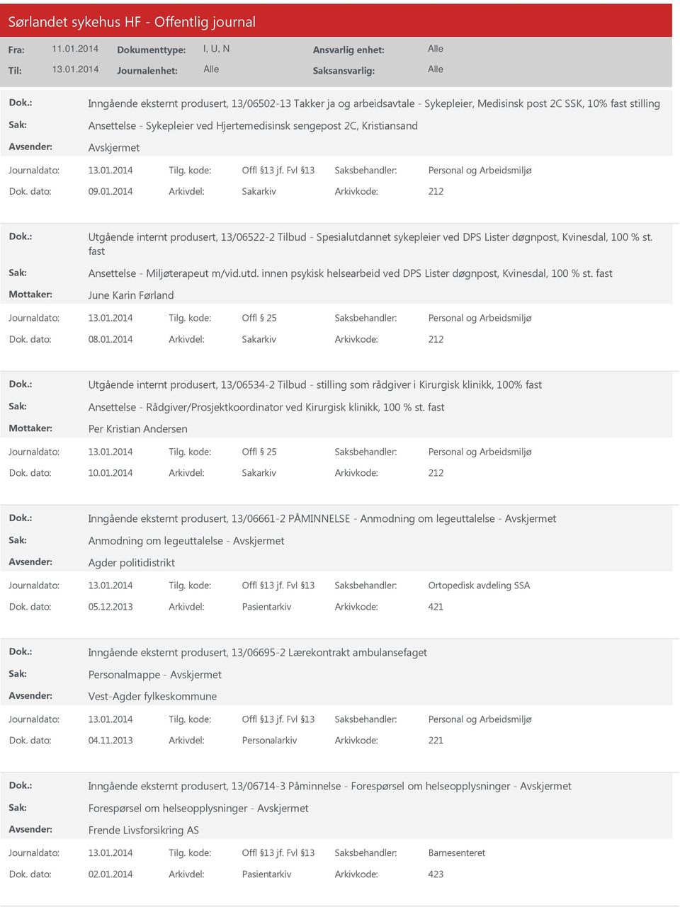 fast Ansettelse - Miljøterapeut m/vid.utd. innen psykisk helsearbeid ved DPS Lister døgnpost, Kvinesdal, 100 % st. fast June Karin Førland Dok. dato: 08.01.