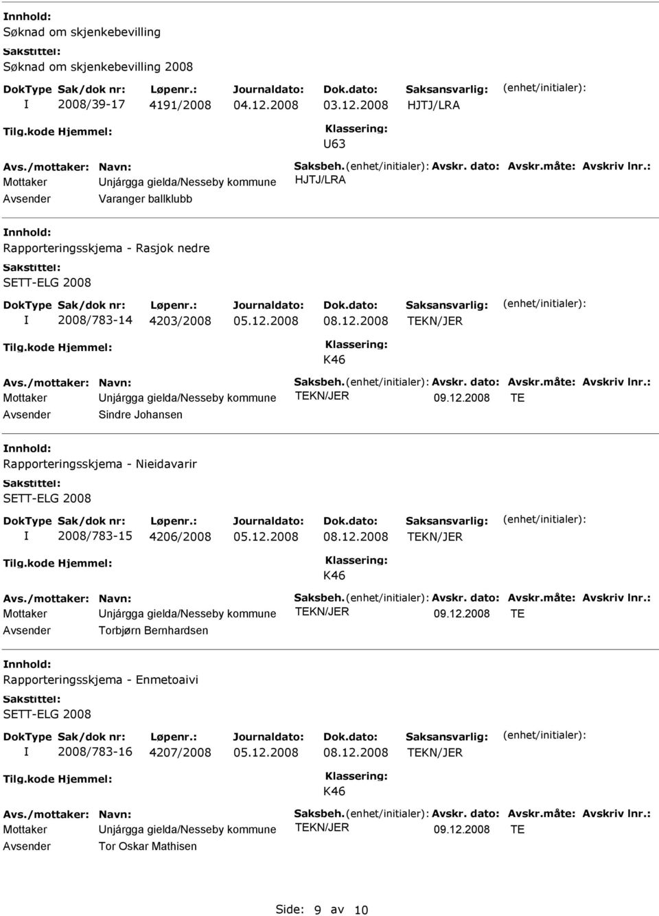 /mottaker: Navn: Saksbeh. Avskr. dato: Avskr.måte: Avskriv lnr.: Mottaker Unjárgga gielda/nesseby kommune 09.12.