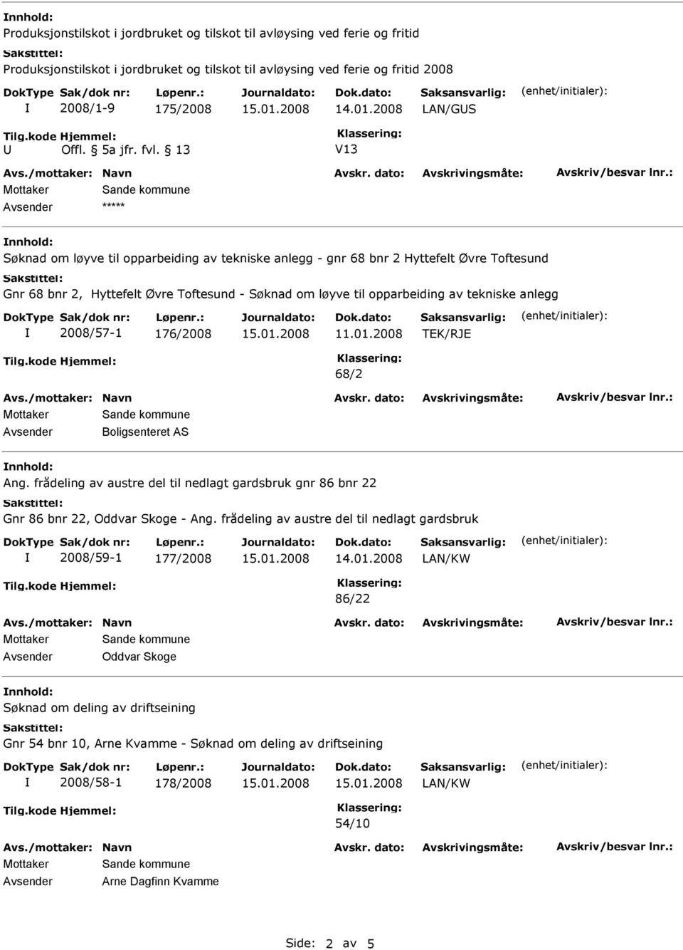 13 V13 Avsender nnhold: Søknad om løyve til opparbeiding av tekniske anlegg - gnr 68 bnr 2 Hyttefelt Øvre Toftesund Gnr 68 bnr 2, Hyttefelt Øvre Toftesund - Søknad om løyve til opparbeiding av